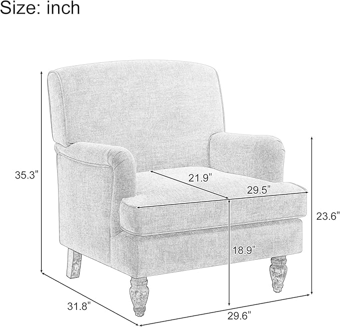 Vintage Upholstered Linen Fabric Armchair with Solid Wood Legs Accent Chair Single Sofa Chair for Living Room Office Apartment Hotel Lobby (Coffee-7.22)