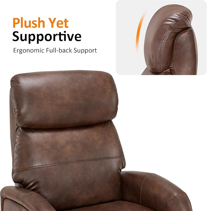 MCombo Dual Motor Power Recliner Chair for Adults Modern Faux Leather Electric Swivel Recliner with USB Charging Heavy Duty Adjustable Lounge Chair for Living Room &amp Bedroom 4610 (Brown)