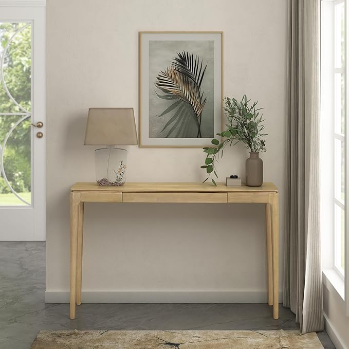 NTC Mingle 47-Inch Console Table Modern Solid Wood Entryway Table with Hidden Drawer Waterproof &amp Heat Resistant Narrow Table for Hallway Living Room &amp Foyer Sand