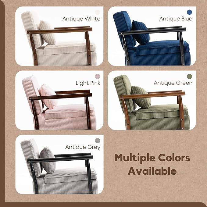 Yoglad Accent Chair with Storage Corduroy Fabric Reading Chair with Wood Frame Mid Century Modern Storage Armchair for Living Room Bedroom Apartment(Antique Blue)
