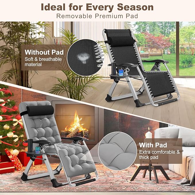 DoCred Comfy Chair Folding Chair Recliner Chair for Bedroom and Living Room Folding Reclining Patio Chairs Lounge Chair with Removable Cushion for Indoor Outdoor