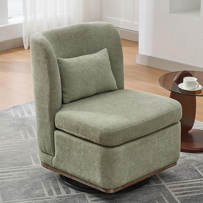 Swivel Accent Chair Mid Century Modern Square Swivel Barrel Chair 360 Degree Upholstered Living Room Accent ChairComfy Armless Barrel Chairs for Nursery Bedroom Chenille Pale Green