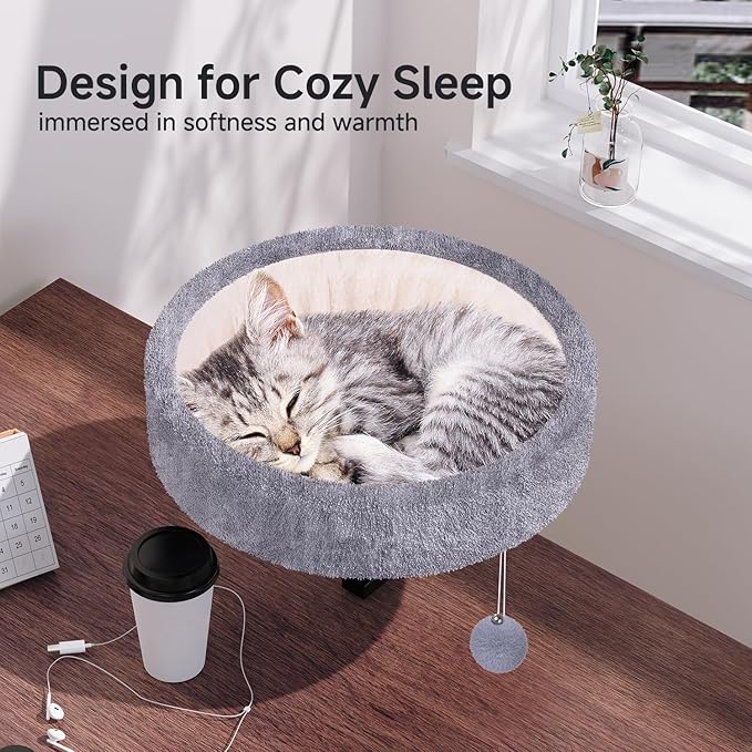 Cat Desk Bed - 360° Rotating &amp Adjustable Supports 44 lbs Soft Faux Fur with Dual-Sided Reversible Mat Modern Indoor Cat Nest Furniture for Office Desks and Game Tables Island Table