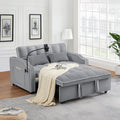 Pull Out Sofa Bed with Phone Holder Convertible Velvet Loveseat Sleeper with 2 USB Charging Ports Modern Futon Couch with Cup Holders and Adjustable Backrest Love Seat for Living Room Light Grey