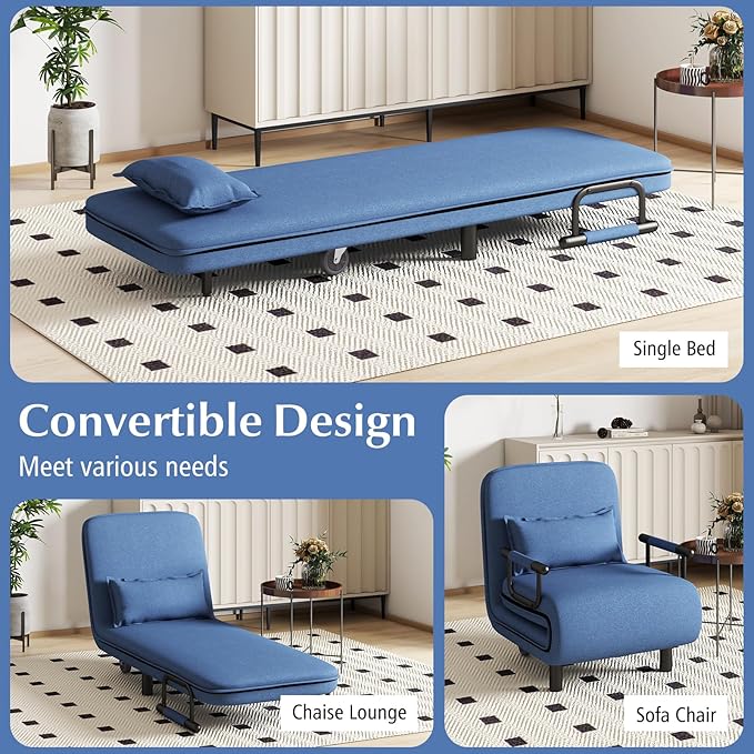 Giantex 26.5 Convertible Sofa Bed Folding Arm Chair Sleeper Leisure Recliner Lounge Couch (Blue)