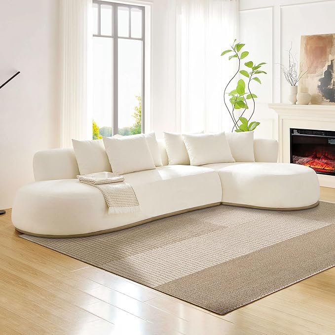 kevinplus 134.63'' Large Sectional Curved Sofa Couch with Chaise Lounge for Living Room Oversize L-Shape Modern Sectional Sofa Couch Wood Structure &amp Easy Assembly (Right-Facing Beige)