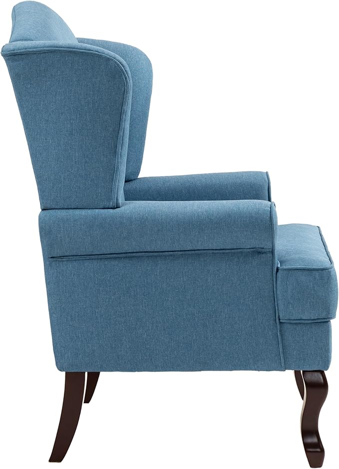 UIXE High Back Accent Chair for Living Room Comfy Upholstered Armchair in Fabric with Retro Solid Wooden Legs Traditional Arm Chair Single Sofa Reading Seat - Sky Blue