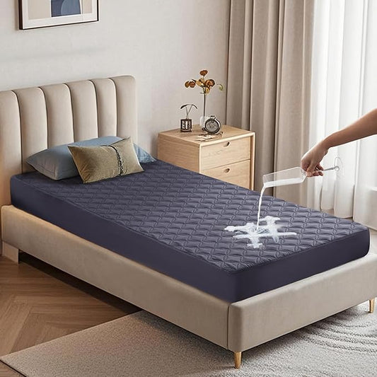 BEDLORE Waterproof Mattress Protector Twin Size Noiseless Mattress Pad with Deep Pocket 6-15 Depth Soft Breathable Bed Mattress Cover Washable for Home Bedroom Hotel (Navy Blue)