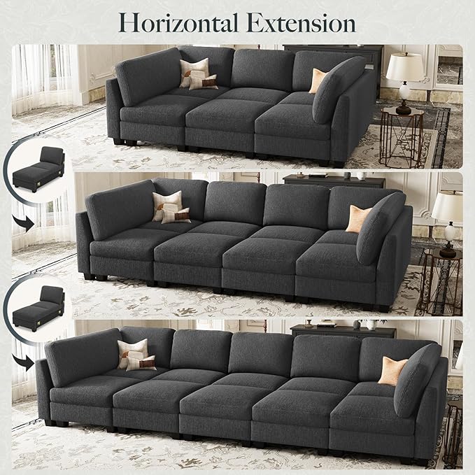 Belffin 86.2 Sectional Sleeper Sofa Bed with Deep Seat Cloud Modular Sectional Couches for Living Room. Dark Grey Sofa