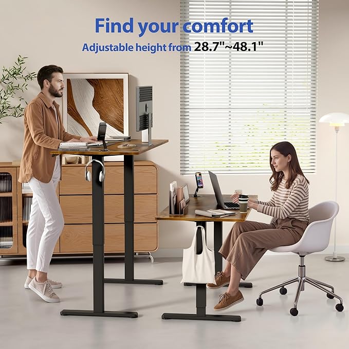 YESHOMY Height Adjustable Electric Standing Desk 55 x 24 Inches Memory Home Office Sit Stand up Desk with Phone Holder and USB Charging Port Rustic Brown