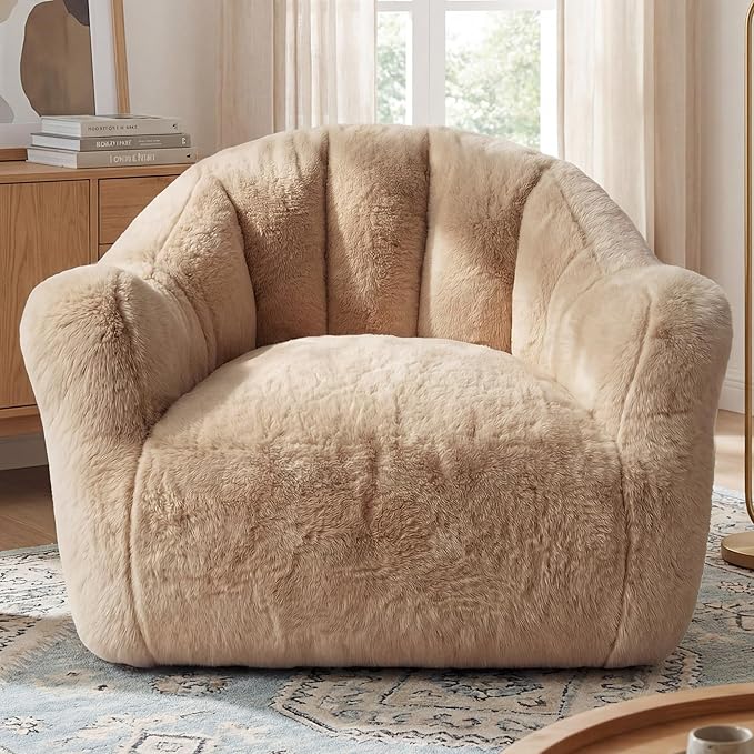 Bean Bag Chair Giant Bean Bag Chair for Adults Shell-Shaped Bean Bag Couch with Armrests &amp Side Pockets Comfy Beanbag Lazy Couch Reading Chair for Bedroom Living Room Khaki