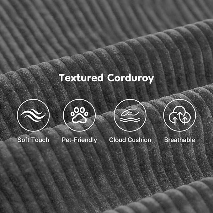 Rovibek 97” Couches for Living Room Modular Sectional Sofa with Chaise &amp Deep Seat Comfy Corduroy Boneless Couch No Assembly Required Grey