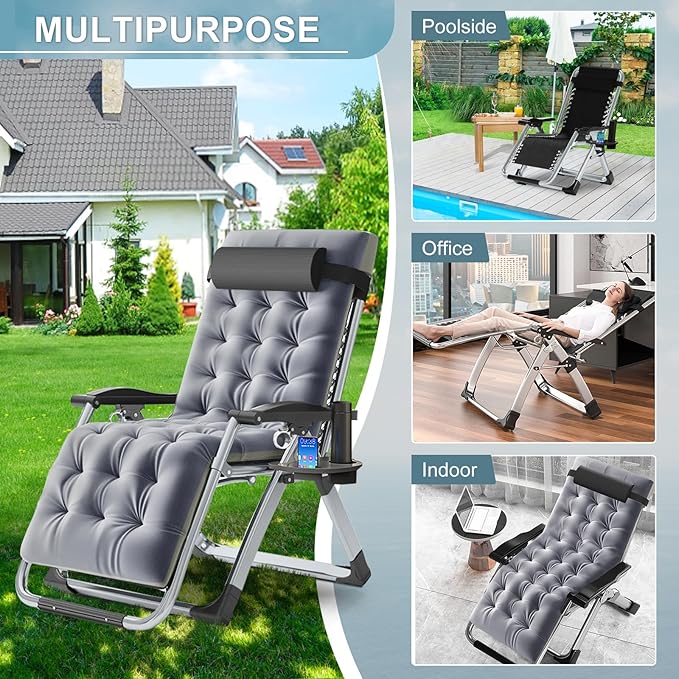 ABORON Lounge Chair for Living Room Adjustable Folding Recliner Chair with Cushion Perfect for Living Room/Bedroom/Office