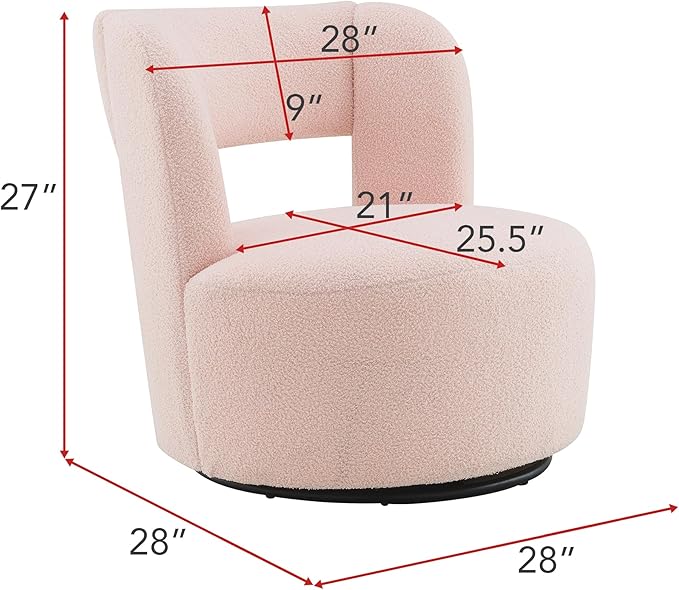 Swivel Barrel Chair with Soft Fabric Comfy Round Accent Chair for Living Room.Upholstered Performance Fabric for Living Room Bedroom Reading Waitingroom1 PCTeddy Light Pink