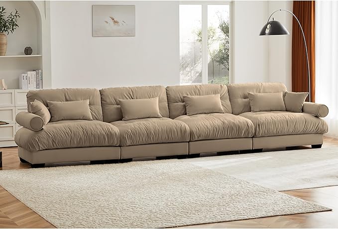 166 Modular Sectional SofaVelvet Upholstered Couches for Living Room4 Seater Camel Sofa Couch with Armrest &amp PillowsBig Comfy Cloud Couch with Deep Seats for Living RoomApartmentBedroom