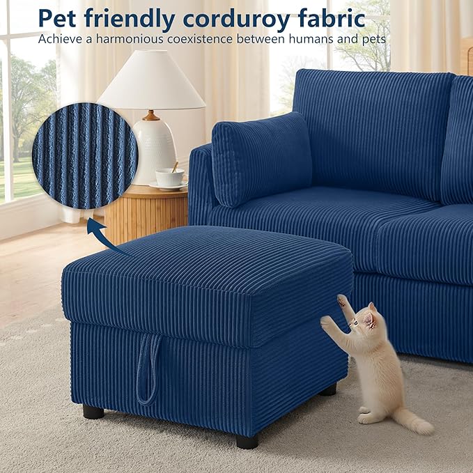 Small Storage Ottoman Sqare Footrest Bench Stool for ApartmentBedroomLiving RoomBonus Room and Compact Spaces. (Blue Ottoman)