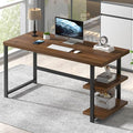 FOLUBAN Modern Computer Desk Wood Home Office Desk Study Writing Gaming Table Workstation with Storage Shelves for Living Room Bedroom Rustic Walnut 53 Inch