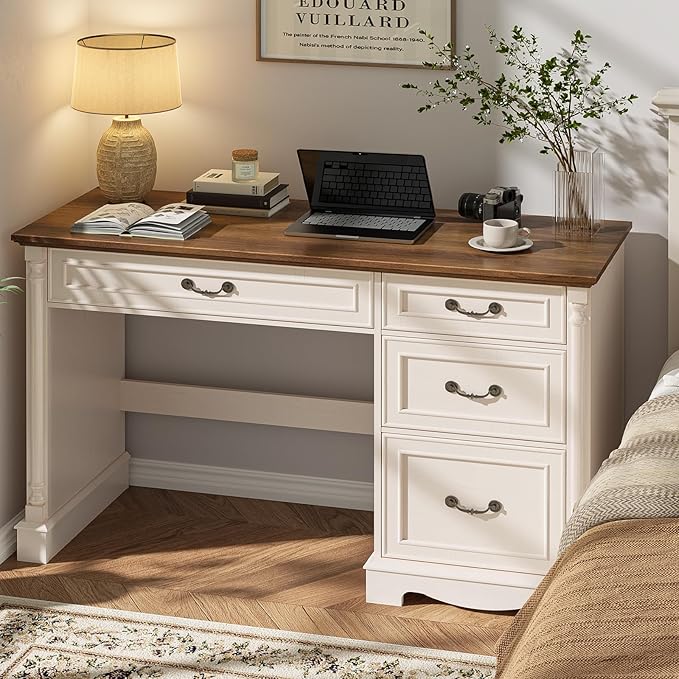 Farmhouse 47 Executive Desk with File Drawer4 Drawers Roman Style Computer Desk with Roman Column Designfor Study Home Office Writing.
