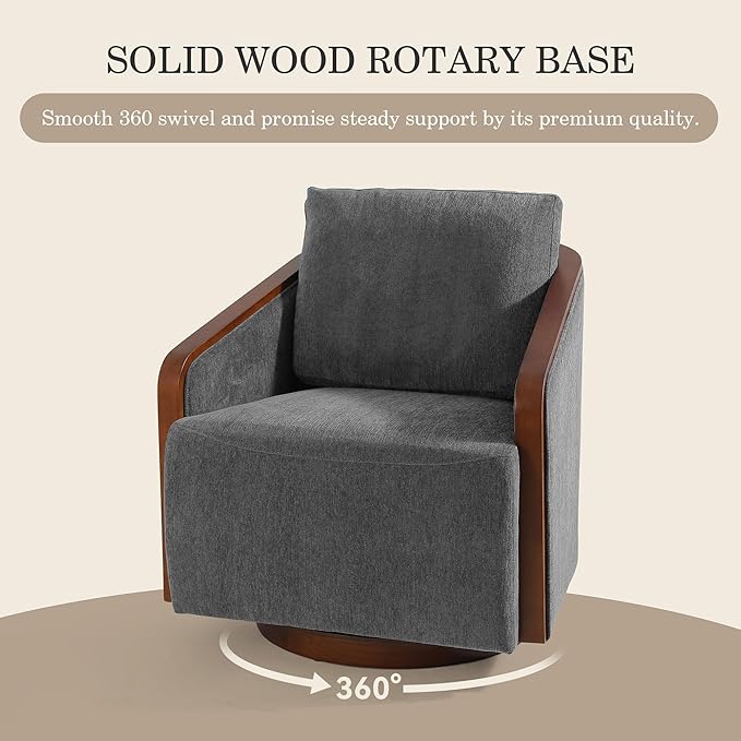 Swivel Barrel Accent Chair Mid Century Modern Arm Chair for Living Room Bedroom Comfy Club Reading Lounge Sofa Corner Chairs for Adults(Chenille Dark Grey Set of 2)