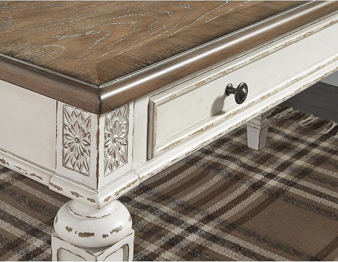 Signature Design by Ashley Realyn Cottage L-Shaped Distressed 2-Piece Home Office Desk with Power Supply and USB Ports White &amp Light Brown