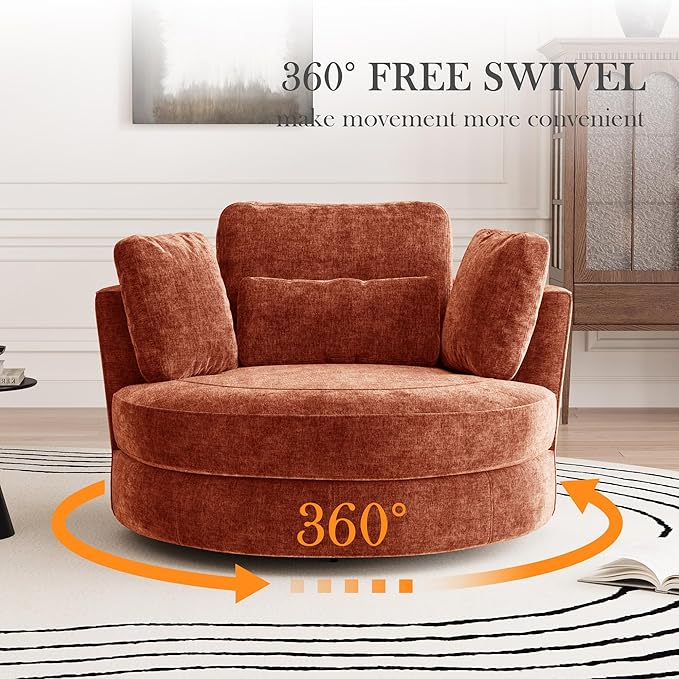Aoiy &amp Wifon 50'' W Oversized Swivel Barrel Chair Terracotta Swivel Accent Chair for Living Room Round Oversized Arm Chair with 4 Pillows Deep Seat &amp Extra Wide Chenille