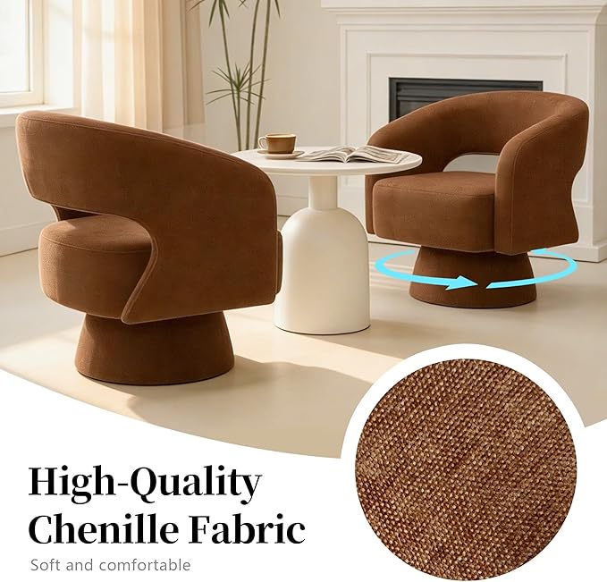 Accent Barrel Chair Set of 1 Modern Chenille FabricClub Chair 360° Swivel Degree Dressing Chair Suitable for Living Room Reading Room Bedrooms Office Orange