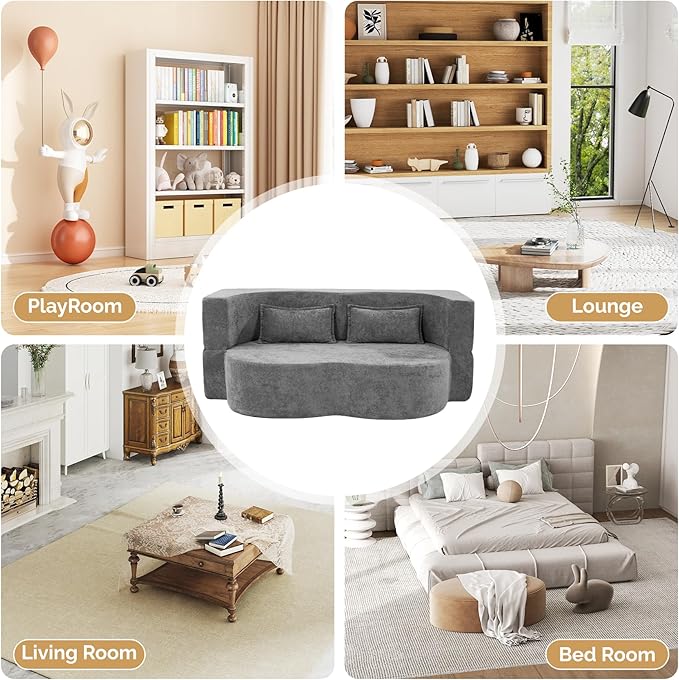 78 Convertible Sofa Bed with Pillows Queen Sleeper SofaFoam Folding Mattress Sleeper Modern Teddy Fabric Floor Cushion and Futon Chaise Lounge SofaFor ApartmentsGuest RoomsGuest UseCondoGary