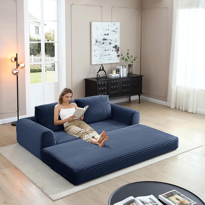 Foldable Boneless Love Seat Couches in a Box Modern Floor Foam Sleeper Sofa Bed 2-in-1 Convertible Cloud Sofa for Home Apartments Bedroom