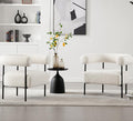 Modern Accent Chairs Set of 2 White Boucle Side Chairs with Curved Back Sherpa Barrel Vanity ChairsArmchairs with Black Metal Legs &amp Upholstered for Living Room Makeup Room