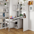 Folding Desk with Storage Space-Saving Foldable Computer Desk with Sliding Glass Doors &amp Pegboard Study Writing Table for Small Spaces Home Office Bedroom Dorm (White)