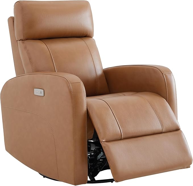 CHITA Genuine Leather Power Recliner Chair for Adults FSC Certified Electric Nursery Swivel Glider for Living Room Camel Brown