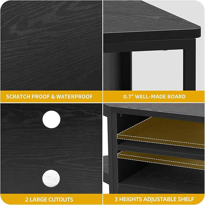 DWVO Corner TV Stand for 50 Inch TV Farmhouse TV Stands for Living Room Black Entertainment Center with Storage &amp Power Outlets Wood TV Console Cabinet Black