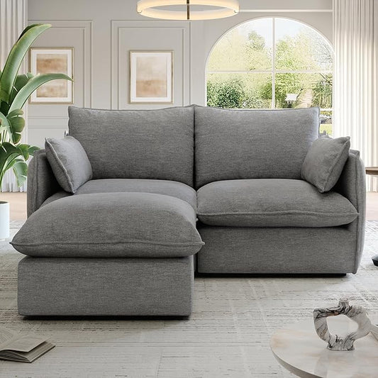 Cloud Modular Sectional Sofa Waterproof Down Filled Sectional Sofa High Backrest Loveseat Couch with Ottoman Modern Modular Couch with Removable Cover Dark Gray