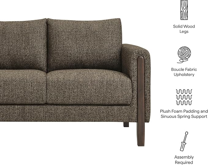 Modway Hawken 54 Inch Boucle Loveseat in Antique Espresso with Wood Legs – Mid-Century Modern Small Space 2-Seater Sofa for Living Room Bedroom or Office Lounge