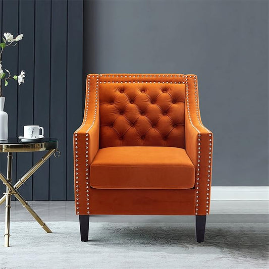 Accent Armchair Living Room Chair with Nailheads and Solid Wood Legs