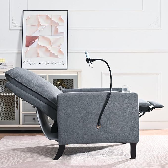 Adjustable Recliner Chairs for Adults Modern Fabric Push Back Recliner with Cup Holder and Phone Holder for Living Room (Gray)