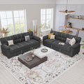 80 Inch Dark Grey Faux Leather Sofa Couch (2 Sets) - Wide Armrests with 2 Pillows Deep Seats Contrast Stitching 3 Seater Leather Couches for Living Room Bedroom Apartment