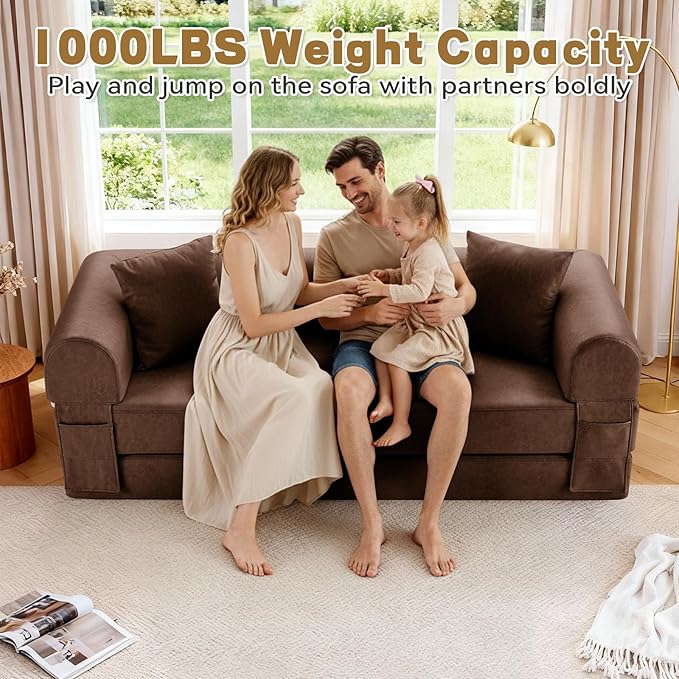 Convertible Sleeper Sofa Bed78.5 Inch Faux Leather Futon Couch with Pillows &amp Storage Pocket5-in-1 Folding Sofa Bed Queen with Pull Out BedsBoneless Couches for Living RoomCouch in a BoxBrown