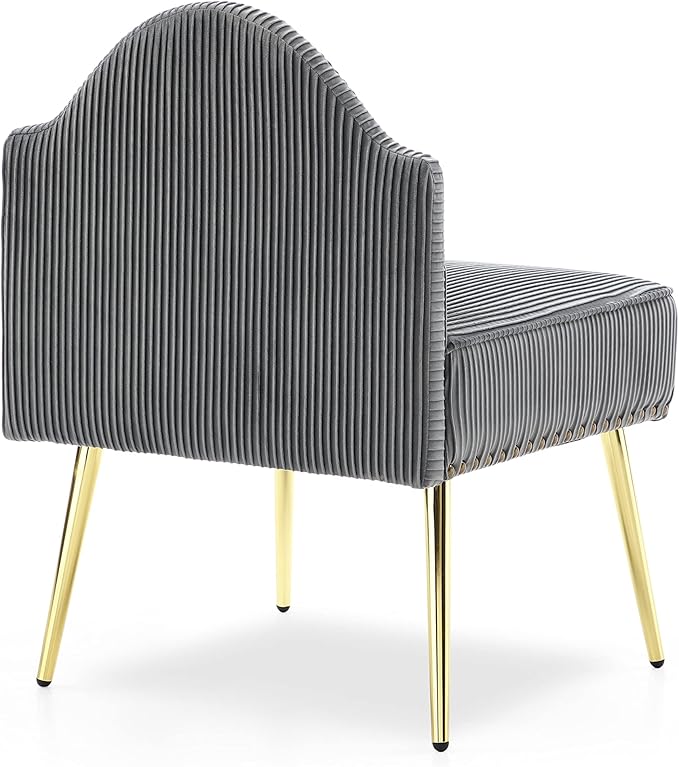 Modern Upholstered Pleated Velvet Accent Chair Tufted Dining Office Chairs Armless Slipper Chair Mid-Century Side Chair Single Luxury Sofa Chair with Golden Legs for Living Room Small SpaceGrey