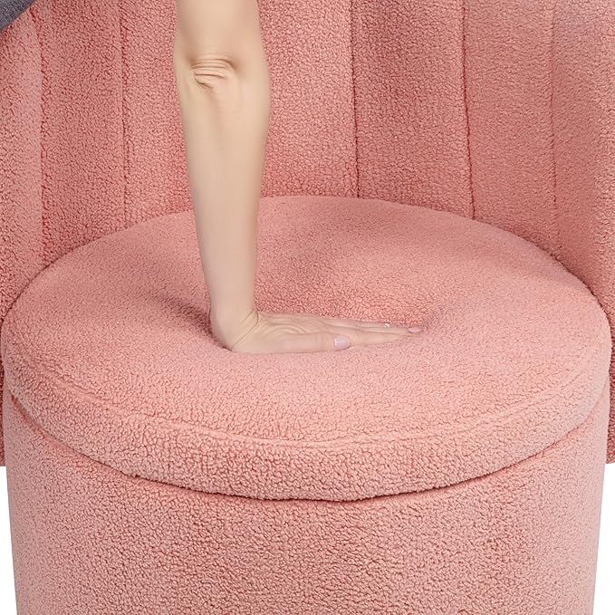 JOYBASE Swivel Accent Chair with Storage Set of 2 Swivel Barrel Accent Chair - Upholstered Boucle Fabric - for Bedroom Nursery Makeup Living Room (Pink)