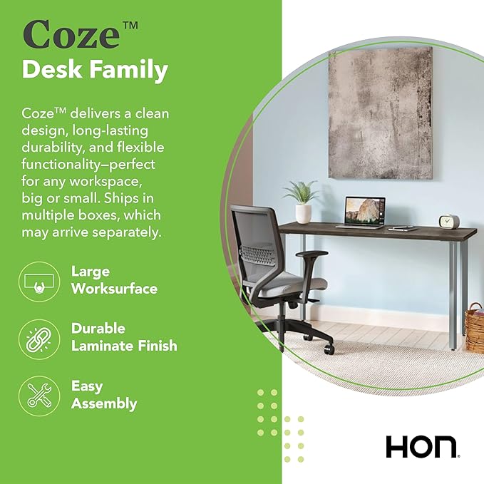 HON Coze Home Office Desks Sturdy Table Computer Desk 42 Walnut Top Black Base