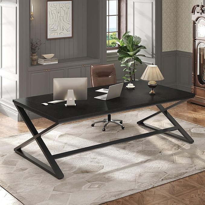 IBF Large Black Computer Desk 70.8” Long Writing Desk for Home Office Modern Simple Executive Work Study Desk for Two Person Wood Double PC Gaming Workstation Computer Table for Bedroom Black Oak