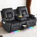 IPKIG Power Recliner Loveseat with Console Zero Wall Hugger Sofa Couch Velvet 2-Seater Sofa with LED Lights AC Outlets USB Ports Cup Holders Grey | Storage Drawer Bluetooth Speaker Living Room