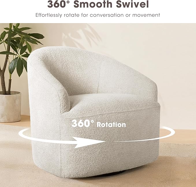 Ink+Ivy Bonn Swivel Accent Chair Cozy Plush Boucle Upholstered Barrel Chair for Living Room Modern Family Room Sofa Bedroom Lounge Furniture 30 W Cream