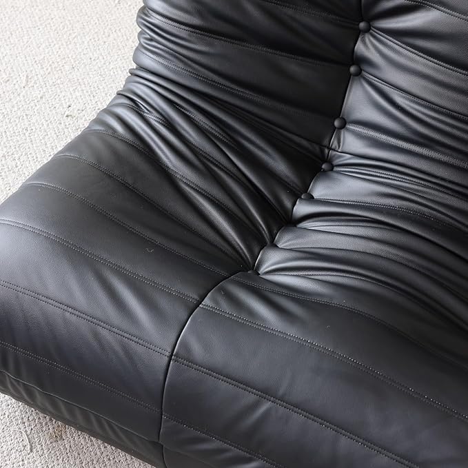 Comfy Lazy Floor Sofa CouchSoft Armless ChairFaux Leather Lounge ChairCorner Relax Sofa Couch for Living Room BedroomSalon OfficeAdults(Black+1P+ Ottoman)