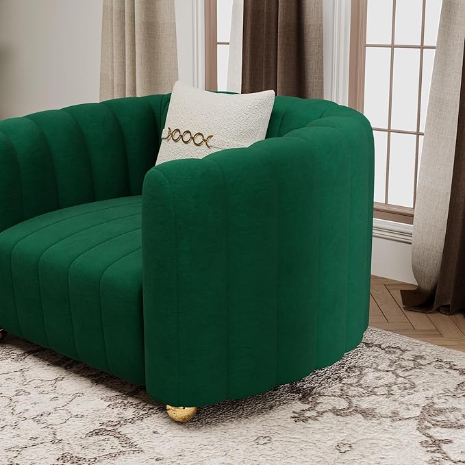 42 Velvet Sofa Chair for Living Room Modern Single Sofa with Gold Metal Sphere Legs (Green-1 Seater)