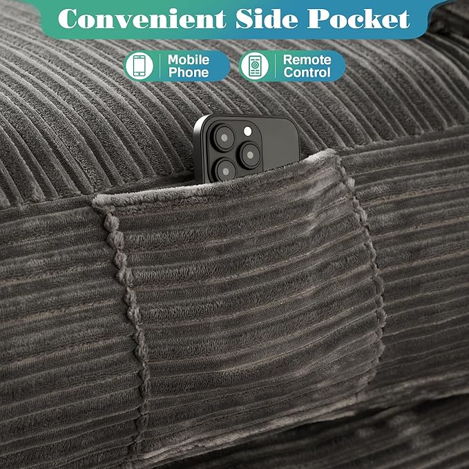 Folding Sofa Bed Convertible Sleeper Chair with Pillow Back Support Foldable Corduroy Futon Floor Couch Comfy Fold Out Chair Bed for Living Room Bedroom Dorm Grey