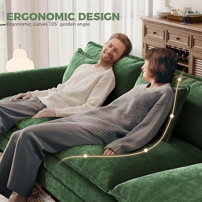 CDCASA 120 Modular Sectional Sofa Comfy L-Shaped Cloud Couch with Movable Ottoman Oversized 4-Seater Chenille Deep Seat Sofa Couch for Living Room DIY Combination Green