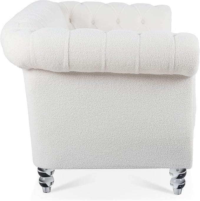 Ball &amp Cast 84 Chesterfield Sofa with Channel Tufted Seat BackClassic 3 Seater Couch Removable Square Arm Nailhead Trim and UpholsteredMid Centuryfor Living RoomBedroomOfficeWhite Polyester