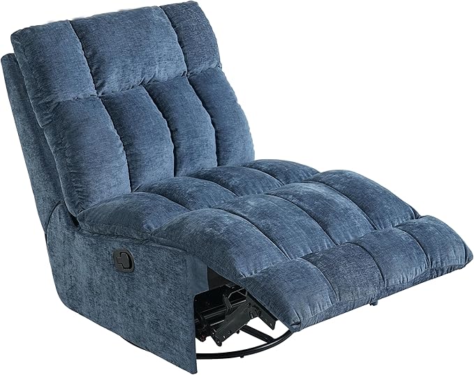 Modern 360° Swivel Rocker Recliner Chair for Adults Chenille Upholstered Manual Recliner Chair with Adjustable Backrest Soft Nursery Rocking Chair for Living Room Small Spaces (Blue/60)